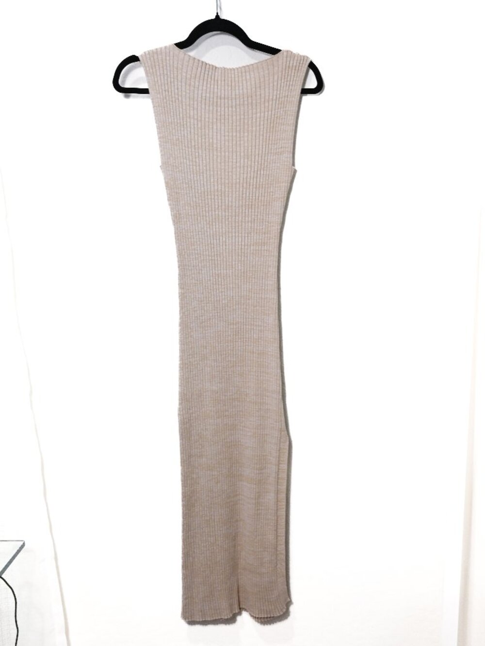Anna Quan Bateau Neckline Ribbed Oatmeal Midi Dress